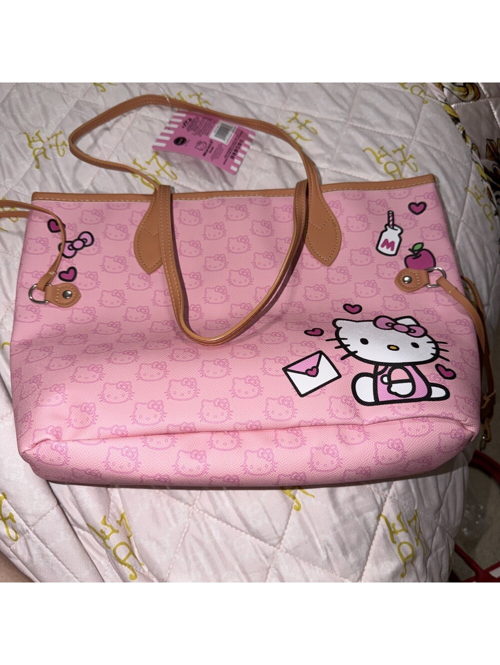 Hello Kitty Pink Tote Bag Handbag  viral TikTok - Pink Brown White